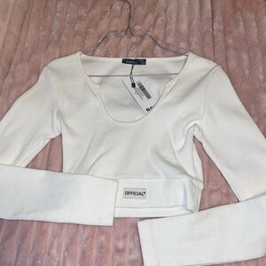Boohoo White Long Sleeve Crop Top